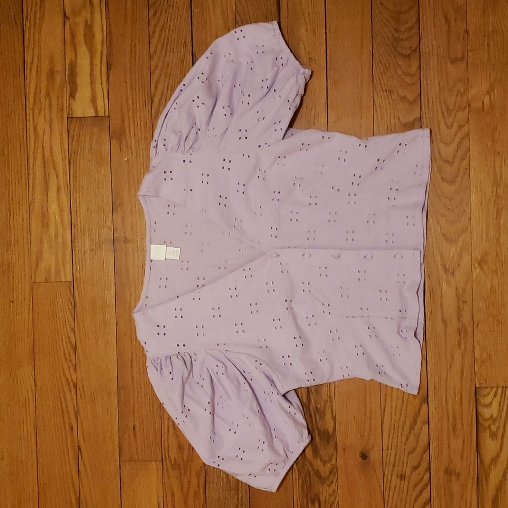 Embroidered Broderie Anglaise Cropped Puff Sleeve Blouse